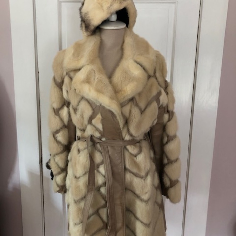 Leather and mink coat with matching hat
